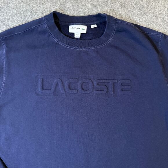 Lacoste Pullover Embossed Logo Cotton Sweater Size XL Long Sleeve Blue - Picture 2 of 9